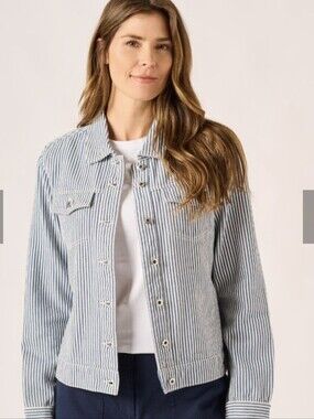 Blue & White Striped Jean Jacket Sz.M NWT